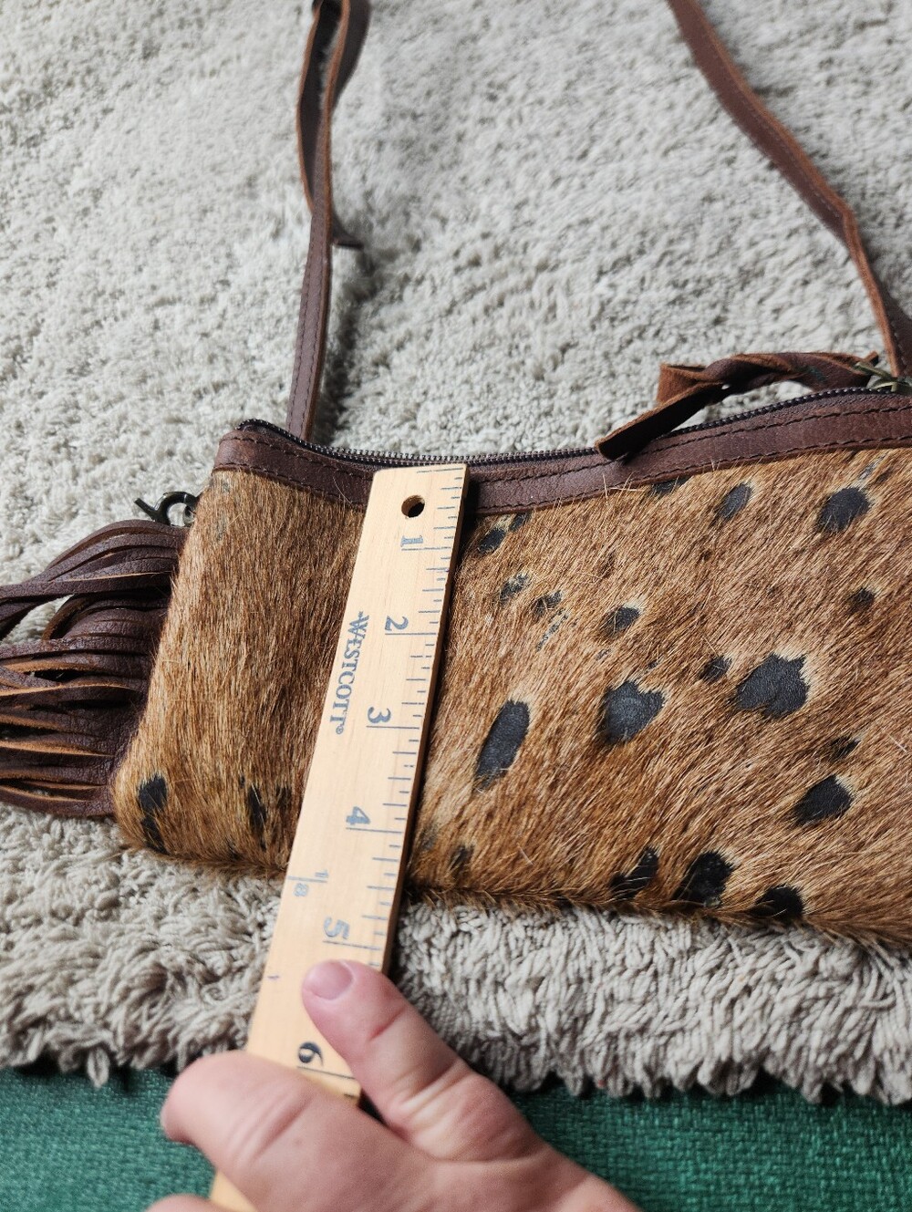 Brown & White Leather Crossbody Purse With Fringe - American Darling - Picture 7 of 16